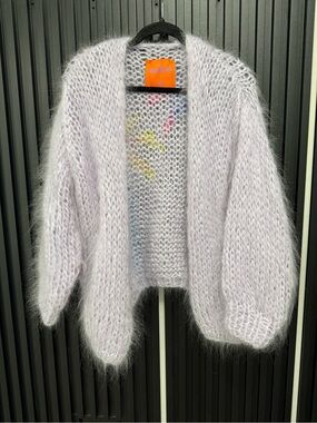 Open Front Mohair-Blend Cardigan in Light Lavender